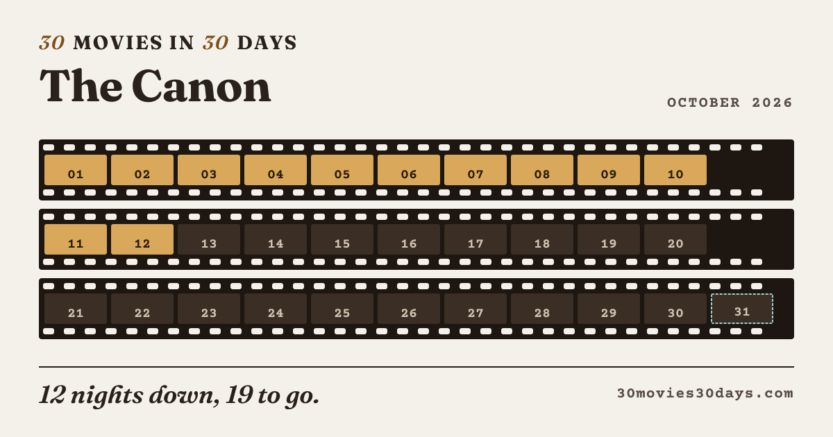 Example share card: The Canon, twelve nights filled in amber, nineteen still silver.